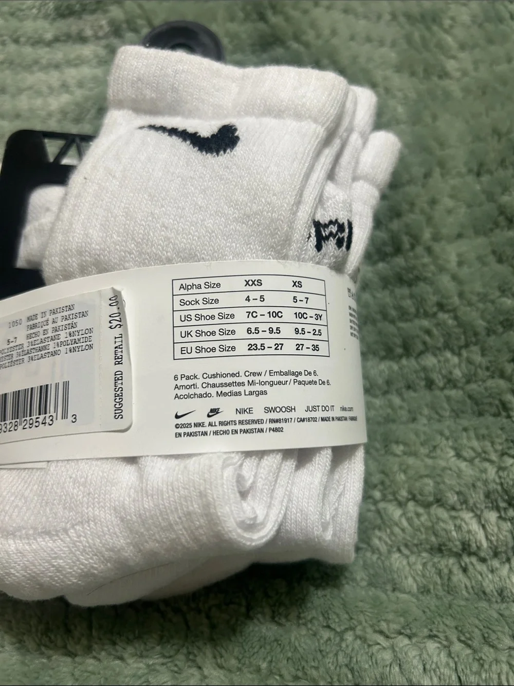 Nike White Crew Athletic Socks with Black Swoosh - 6 Pack